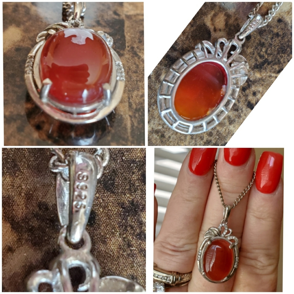 Genuine 9ct Carnelian/White Sapphire Pendant - Picture 4 of 5